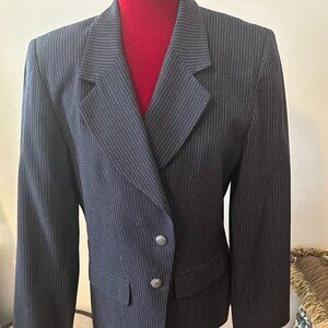 Chaus Wms Dark Blue w/ stripe fully lined Wool Blazer Size 8